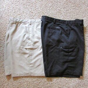 Izod Golf 42 Set 2 Pair Black Tan Shorts Side Cargo Pockets Zip Fly Like New